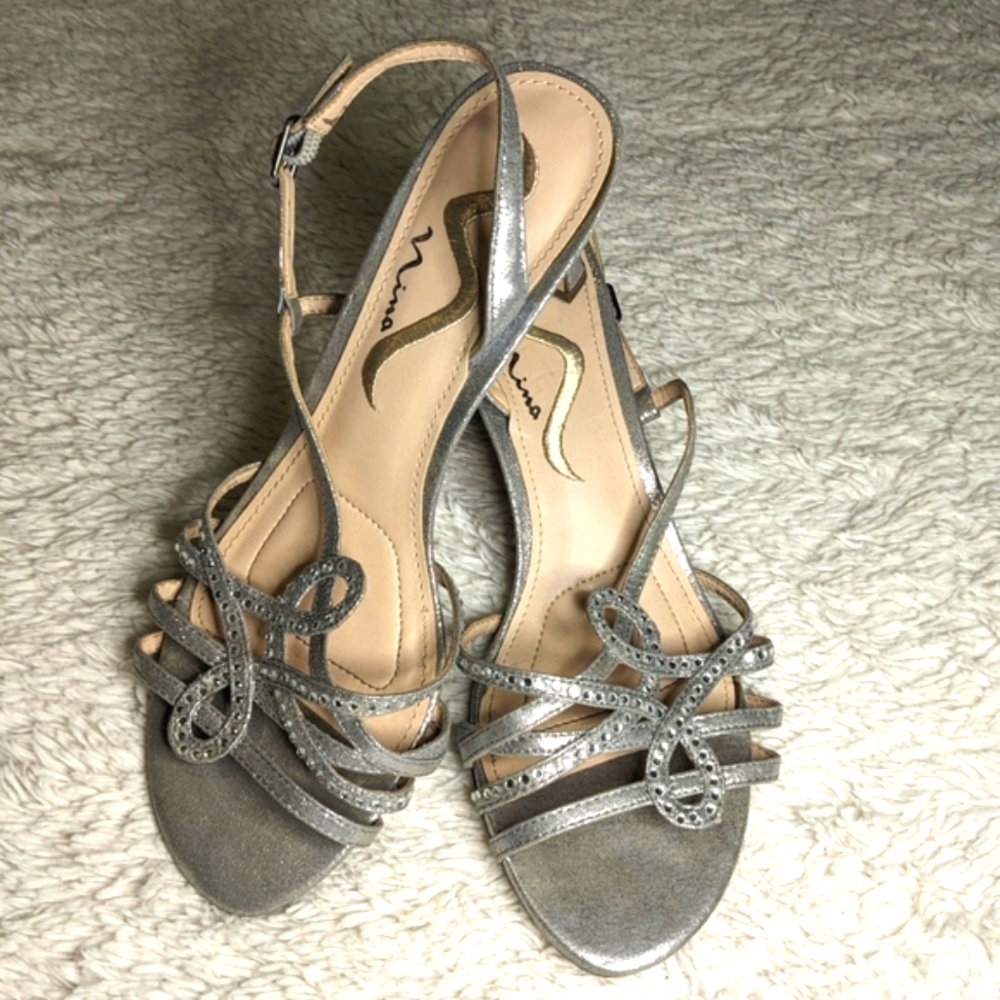 Nina Women's Silver Strappy Sandals Summer Sparkles Prom Formal